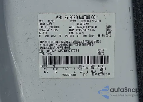 2014 Ford F-150 Xl z USA, uszkodzony, nr VIN 1FTNF1CF7EKD17778